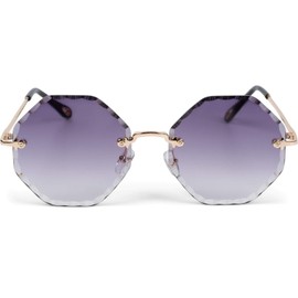 styleBREAKER 09020118 Women's Round Sunglasses, Frameless with Tinted Lenses in Diamond Shape, Embossed Temples, Hexagonal Glasses - Yellow -