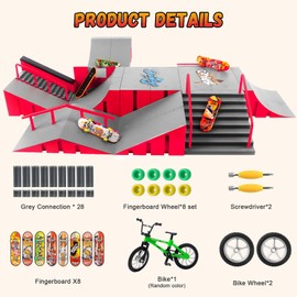 CS COSDDI Finger Skateboard Park Kits,14 in 1 Skateboard Finger Toys with 8 Finger Skateboards & 14 Skatepark Deck Ramp,Finger Bike for Boys or Girls Gift,Mini Finger Skateboards Ramp Accessories Set