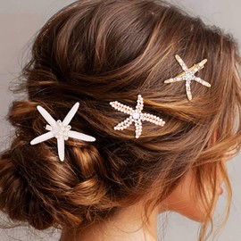 HEREAD Starfish Hair Clips Pearl Hair Accessories Rhinestone Hair Piece for Women and Girls (Pack of 3)