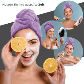 Gräfenstayn Set of 3 Microfibre Hair Turban with 2 Buttons - Turban Towel Quick Drying & Absorbent - Hair Towel Short & Long Hair, Button Head Towel Coral Fleece (Purple)