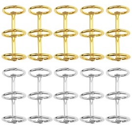 eMagTech 10PCS Metal Loose Leaf Binder Rings Book Rings 3 Rings Round Circle Staple Book Binder for Loose Leaf Paper Calendar Card 15mm Inner Diameter 5 Silver & 5 Gold