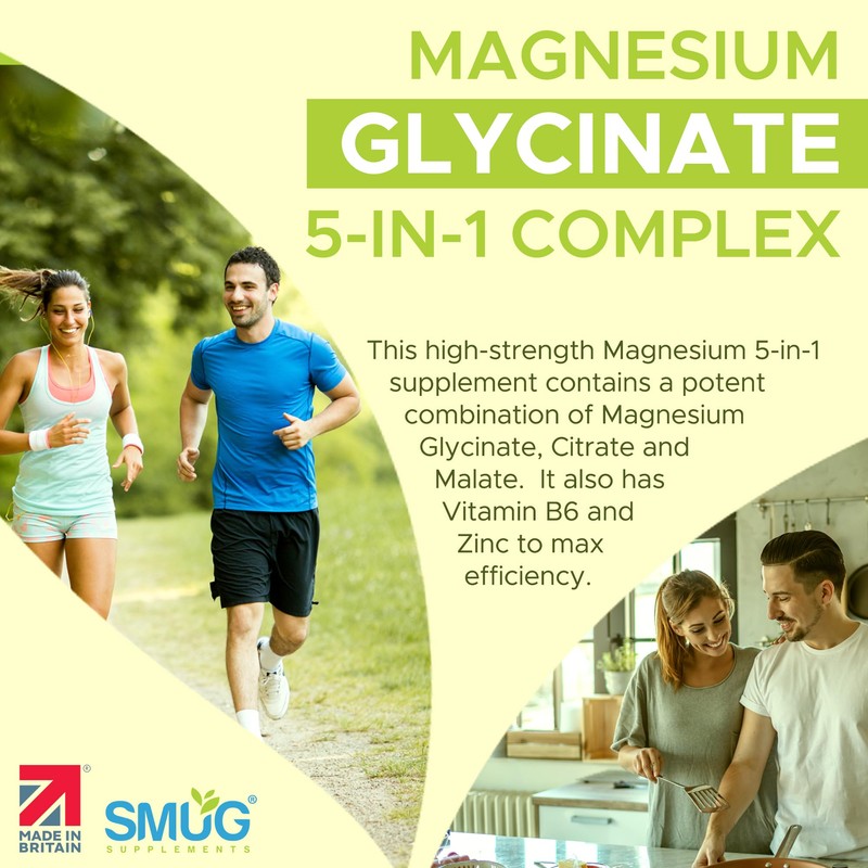 Magnesium Glycinate Complex British Made 5-in-1 by SMUG Supplements -