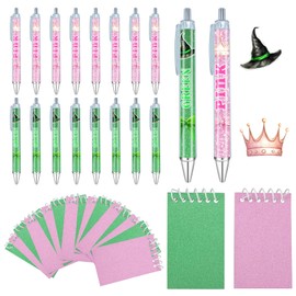 TUSAUW 32 Pcs Princess and Witch Party Favors, Witch and Princess Pens, Mini Spiral Notebooks Bulk, Pink and Green Gift Pens Set