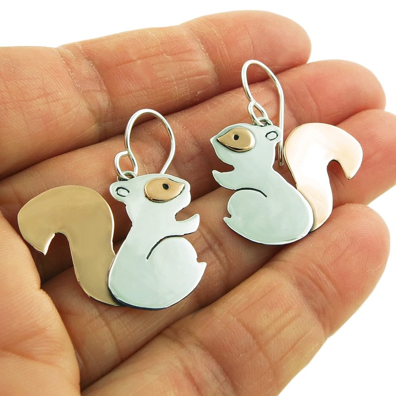 Squirrel 925 Sterling Silver and Copper Earrings