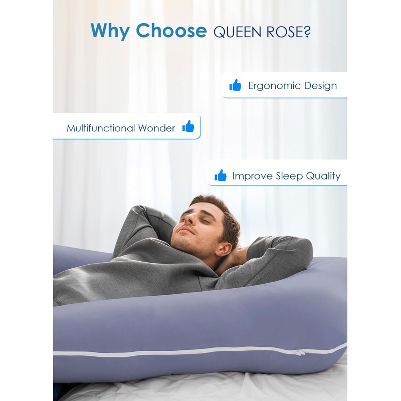 QUEEN ROSE Pregnancy Pillows, 60 Inch Cooling U Shaped Body