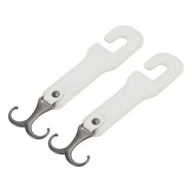 HEROFFIX 2 Pcs for Purses and Bags, Umbrella Etc Car Seat Headrest Hook Sturdy Car Seat Back Organizer Hooks White Faux Leather Metal 7.48"x2.05"