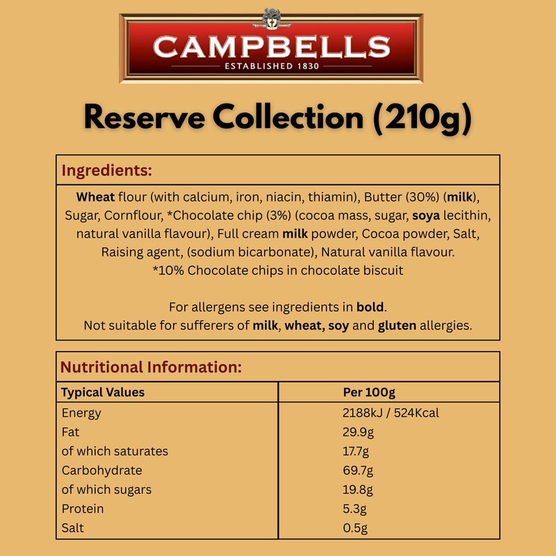Campbells Shortbread Reserve Collection Carton 7.4 Oz (210g) - Scottish