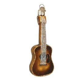Old World Christmas 38010 Musical Instruments Glass Blown Ornaments for Christmas Tree Guitar, Glitter Brown