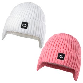 MaxNova Baby Beanie for 3-8 Years Boys Girls White/Baby Pink 2 Pack