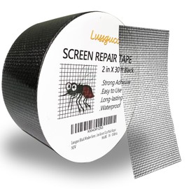 Lussgucc Black Window Screen Repair Tape,2 in X 30 FT(360IN) Screen Repair Kit for Window and Door Screen,Strong Adhesive Window Screen Patch Waterproof Fiberglass Screen Tape Mesh Repair