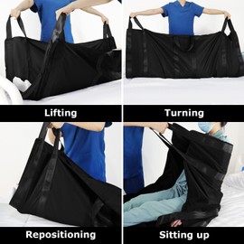 [LOSCHEN] Positioning Bed Pad with Handles,Patient Transfer Board with Handles,Suitable for Obese People,Elderly People and Patients (102 * 147cm,Black)
