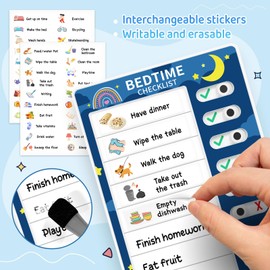 Chore Chart for Kids: Dry Erase Visual Schedule, Magnetic Bedtime/Morning Routine Chart - Toddler Chore Board, Checklist, To Do List for Kids (1 morning checklist, 1 bedtime checklist)