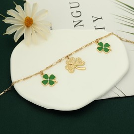 MUNORIAY Clover Bracelets for Women: Lucky Green Enamel Four Leaf Clover & Shamrock Charms Adjustable Bracelets Trendy Jewelry St. Patrick's Day Gifts (gold)