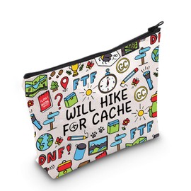 PLITI Geocache Gift Geocacher Gift Outdoor Lover Gift Treasure Hunter Gift Will Hike For Cache Geocaching Makeup Bag (Hike Cache Bag)