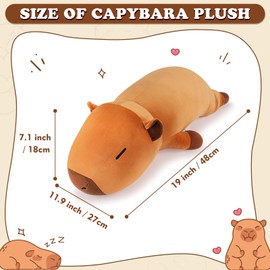 Auspicious beginning 19'' Large Capybara Plush Stuffed Animal- Cute Capybara Plush Pillow Plushies, Big Sleeping Hugging Stuffed Animal, Cute Body Pillow Birthday Gifts for Kids Girls Boys