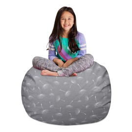 Posh Creations Kids Stuffed Animal Storage Bean Bag Chair Cover - Childrens Toy Organizer, Large-38in, Canvas White Dandelions on Gray