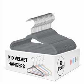 Simple Deluxe Kids Velvet Hangers 30 Pack, Non-Slip Baby Hanger for Infant & Toddler Clothes, 11 Inch Durable Children Hangers for Closet, Grey