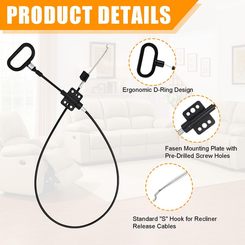 Podoy Recliner Pull Cable 𝟒𝟒.𝟓" Replacement for Sofa Chair Universal
