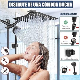 Regadera de Ducha para Baño Negro 10 Pulgadas,Combo con Cabezal de Lluvia de Alta Presión y Ducha de Mano,3 Modos de Rociado Ahorradora de Agua | Braz