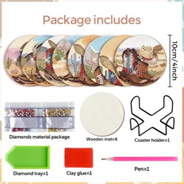 8 Pcs Cowboy Diamond Art Coasters Kit with Holder Western Cowboy Hat Boot Diamond Art Coasters for Adults Diamond Art Kit Supplies for Present