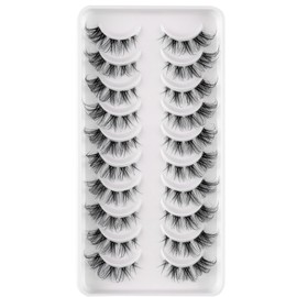 Eyelashes Natural Look 10 Pairs Transparent Band Eyelash Wispies Eyelashes 3D Fake Lashes Small Face Eyelashes 100% Handmade Lashes Soft Reusable Eye Lash (HS1577)