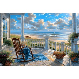 Bowetile Landscape Paint by Numbers Adult Kit Beginner, Adults Paint by Number Beach Kits on Canvas with Frame, Seaside Peinture a Numero Adulte, DIY Acrylic Oil Painting Art Craft Kits, 8x12in