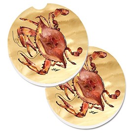 Caroline's Treasures 8154CARC Cooked Crab Sandy Beach Set of 2 Cup Holder Car Coasters Absorbent Sandstone Coasters for Car Cup Holders Gifts for Men or Women, Large, Multicolor