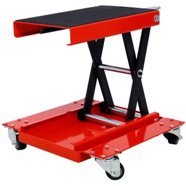 Benicabaly Heavy-Duty 1100lb Motorcycle Lift with Dolly Jack, Adjustable Scissor Lift, Portable Bike Rack, Red