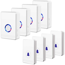 NineLeaf 4 Set Wireless Doorbell for Home Classroom Office Business,Wireless Door Open Chime,1300ft Long Range,Adjustable Volume 48 Chimes with LED Flash Plug in Door Chime Receiver, IP66 Waterproof