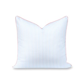 Hofdeco Premium Coastal Grandmillennial Patio Indoor Outdoor Throw Pillow Cover Only, 20"x20" Water Repellent for Backyard, Couch, Poolside, Baby Blue Pink Print Stripes