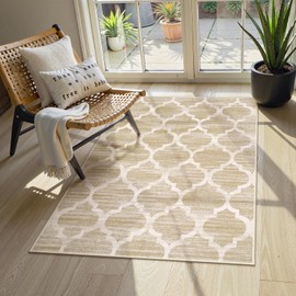 Lahome Moroccan Washable Rugs 3x5 - Non-Slip Entryway Rug Boho Soft Bedroom Rugs Aesthetic Throw Office Taupe Print Distressed Indoor Floor Carpet for Bathroom Laundry Room Dining Room