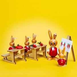 SIKORA OD12 Easter Decoration Colourful Wooden Easter Bunny Figures Rabbit School