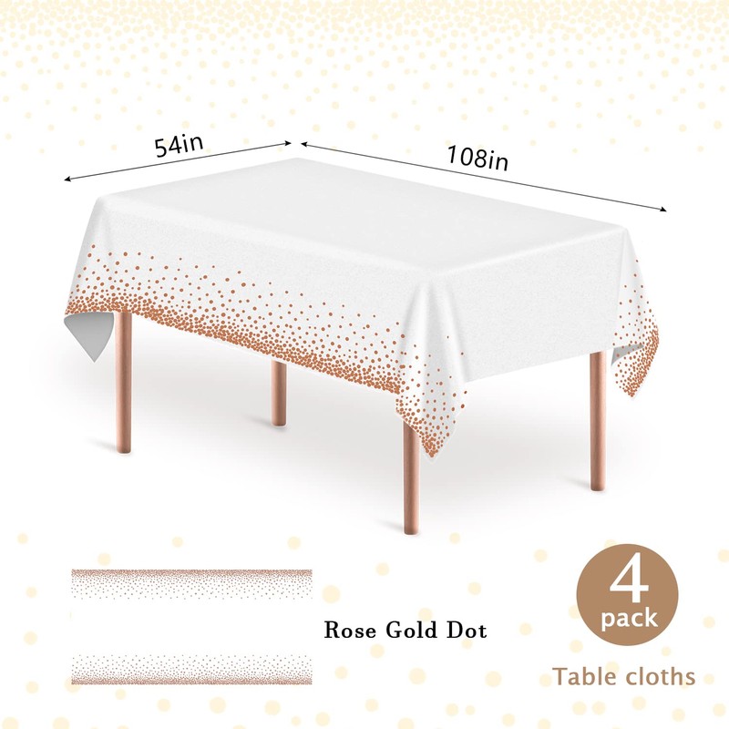 MOKANI Disposable Plastic Tablecloths, 4 Pack Party Rectangle Tablecloths, Rose