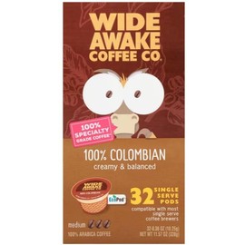 (Pack of 1) Wide Awake Coffee 100% Columbian Coffee Single Serve 32 Pods 11.57 OZ