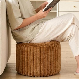 2 Pcs 20 x 15 Inch Unstuffed Pouf Cover Ottoman Foot Rest - No Filler, Faux Rabbit Fur Foot Stool Floor Bean Bag Floor Chair Storage for Home Decor Bedroom Living Room (Brown)
