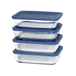 Anchor Hocking SnugFitTM Rectangular Food Storage Containers with Lids (4-Piece, 6-cup, Navy Blue, oven-safe)