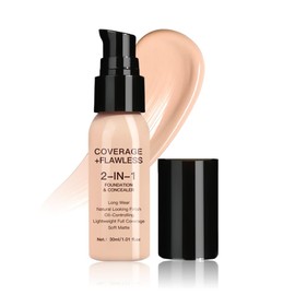 QIDSTERS 2 in 1 Foundation Concealer, Lightweight Creamy Long Lasting Face Makeup for Combination Oily Skin, Conceals Dark Circles Under Eyes Dark Spots and Blemishes, Vegan Cruelty-Free, Light