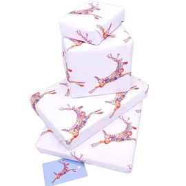 Scandi Christmas Wrapping Paper 2 Sheet Wrap Pack and 2 Tags. Modern Scandinavian Folk Art, For Adults, Mum, Dad, Children or anyone. 100% Recyclable made in UK, Reindeer Christmas Wrapping Paper