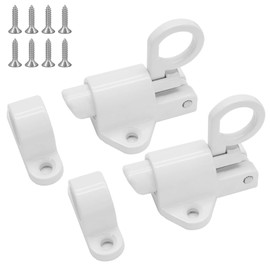 Hordion 2 Packs Self Closing Latch Spring Door Lock, Resilient Bolt Latch Security Automatic Gate Lock, Spring Barrel Slide Door Lock with Screws for Cabinet Window Wooden Fence, White