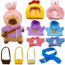Capybara Plush with 11 pcs Clothes & Accessories,11 in Cute Capybara Stuffed Animal Plush Toys,Capybara Doll,Dress Up Cute Plushies