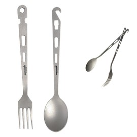 Dawn Deer Titanium Fork & Spoon Set - Camping Tongs | Ultralight Backpacking Utensils (1.1 oz), Heat-Resistant & Rustproof | Backpacking, Hiking, Survival Gear