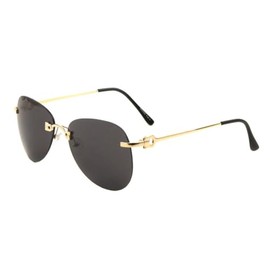 Dweebzilla Bronson Rimless Pilot Aviator Dark Lens Luxury Sunglasses (Gold & Black Frame - Black Super Dark Lenses)