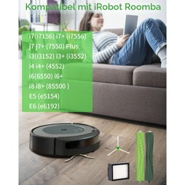 Jissta Brush Replacement Parts for iRobot Roomba E & I Series E5 E6 i7 i7+ i3 i3+ i4 i4+ i6 i6+ j7 j7+ i8 i8+, 2 Sets Rubber Brushes, 6 Filters, 6 Side Brushes, Replacement Robot Vacuum Cleaner Accessories for Roomba