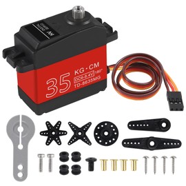 35KG RC Servo Motor Steering Servo Metal Gear Waterproof with 25T Servo Horn for RC Car Truck Boat Helicopter Model Parts, Control Angle 90-180° 180 Degree