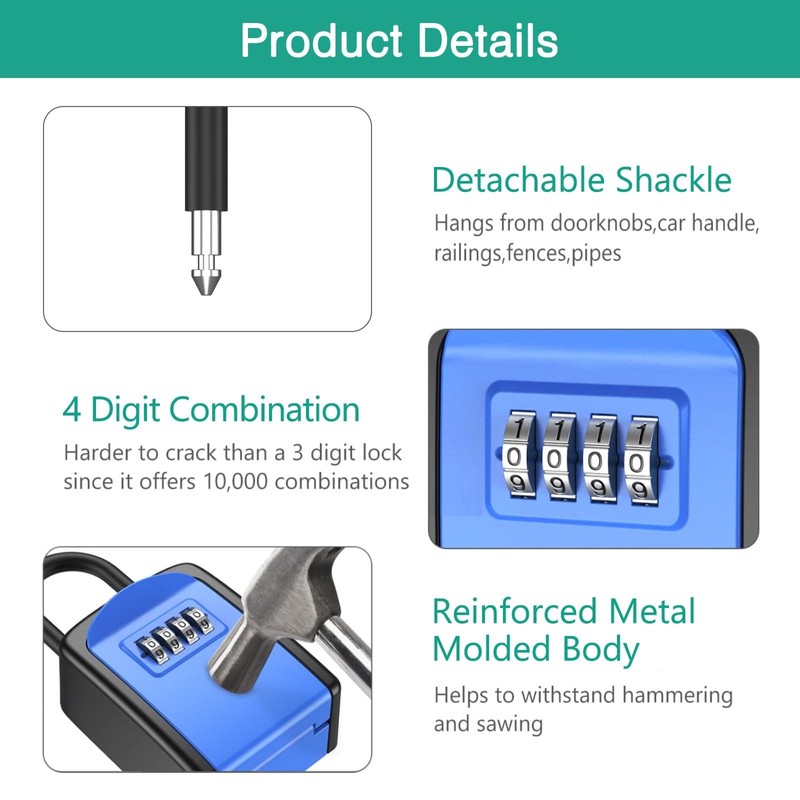 ORIA Key Lock Box, 4 Digit Combination Key Storage Lock