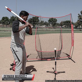 PowerNet Baseball Softball Practice Net 7x7 with Travel Tee | Practice Hitting, Pitching, Batting, Fielding | Portable, Backstop, Training Aid, Large Mouth, Bow Frame | Training Equipment Bundle