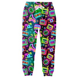 uideazone Little Boys Pants Cool Retro 80's 90's Neon Sweatpants Spring Novelty Radio Joggers Pants 6 7 Years Old for Rave Disco Party Outfits
