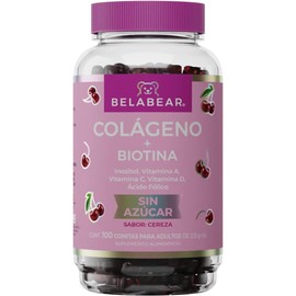 Belabear Gomitas Sin Azúcar de Colágeno + Biotina, Adicionadas con Inositol, Vitamina A, C Y D Y Ácido Fólico, Sabor Cereza