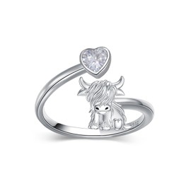 PROESS Highland Cow Open Ring 925 Sterling Silver Adjustable Cute Fluffy Highland Cow Ring Highland Cow Jewelry Gift for Women #7