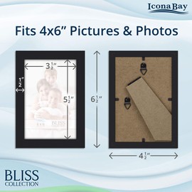 Icona Bay 4x6 Picture Frames (Black, 12 Pack), Modern Style Wood Composite Frames Table Top or Wall Mount, Bliss Collection